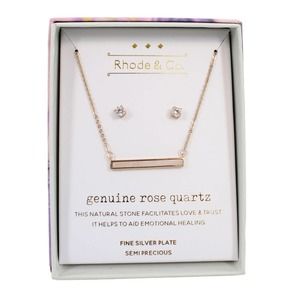 Rhode & Co. Genuine Rose Quartz Stone Necklace Earring Set  #6422201R1RHC